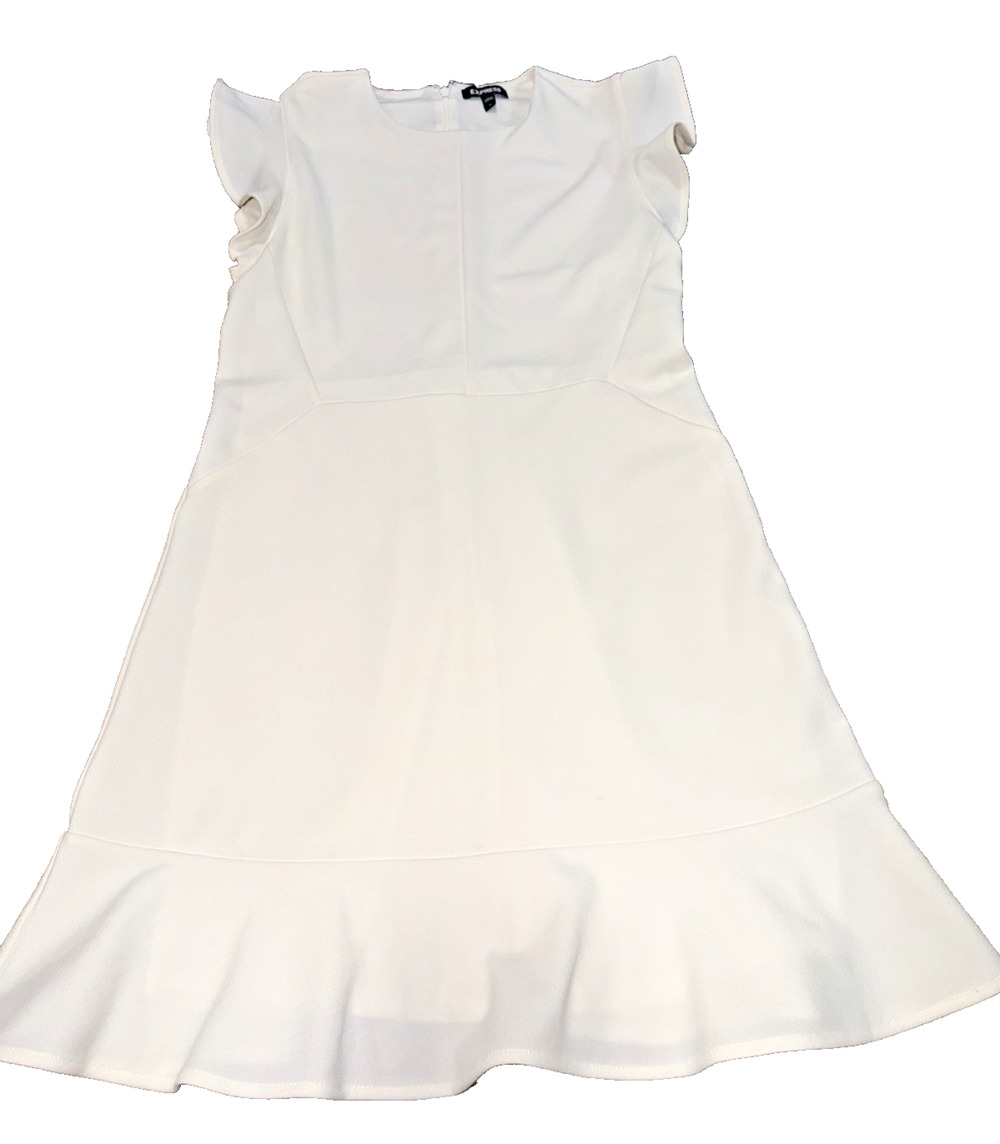 Express White Ruffle Hem Fit and Flare Dress Size 6